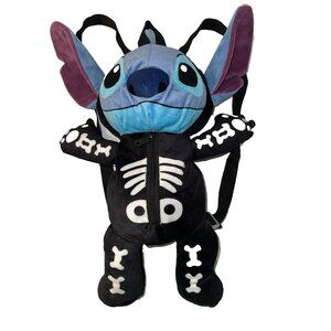 Disney 18” Plush Stitch Black Halloween Skeleton Backpack Lilo